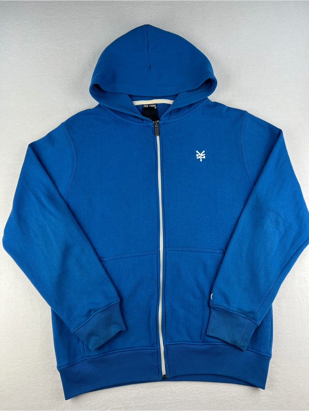 Vintage Y2K Zoo York Blue Full Zip Hooded Fleece Jacket Skate Wear Men Size L